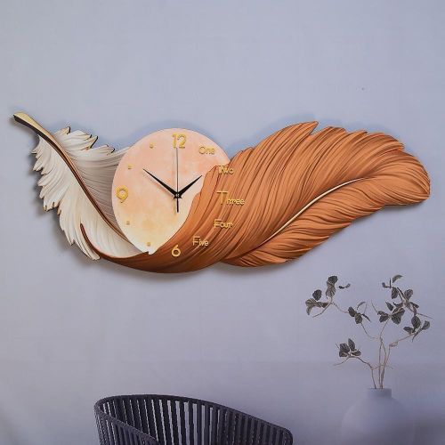 Clock Feather Wall Decoration,Large Feather Wall Statue Sculpture Wall Art Decor