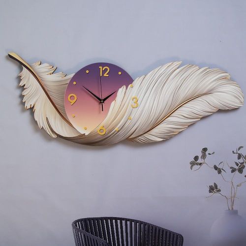 Clock Feather Wall Decoration,Large Feather Wall Statue Sculpture Wall Art Decor