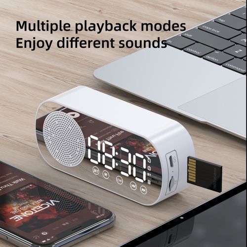 Wireless Bluetooth Speaker Portable Alarm Clock  - White