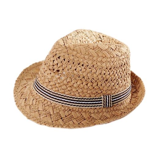 Simple Fashion Children Baby Handmade Straw Hat Vintage Wide Brim Cap Summer Beach Suncreen Boys Girls Hats New,Khaki NO5148