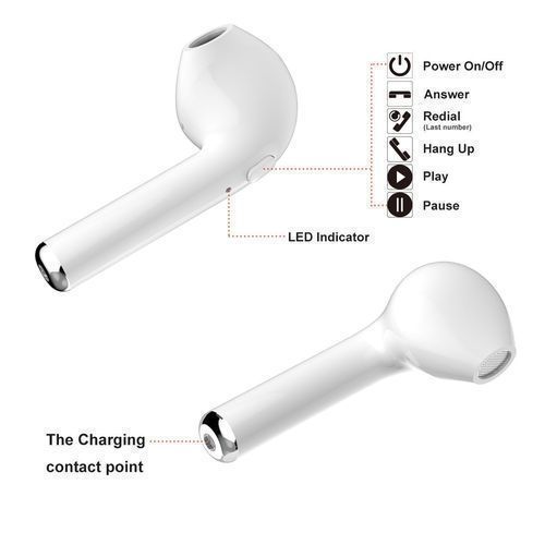 Wireless Bluetooth I7s Airpods for Both IOS & Android Devices  - White