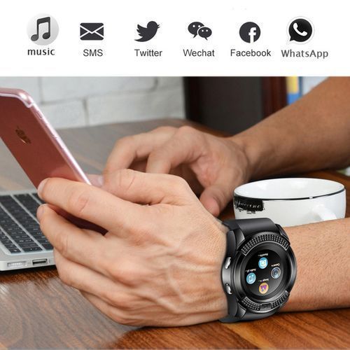 Smartwatch Round Screen IP65 Bluetooth Smart Watch with Sim Toolkit - Black.