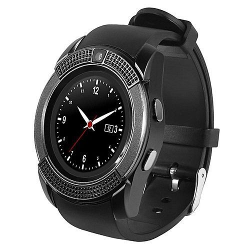 Round Screen SIM Card Smart Watch + Free Earphone Color May Vary - Black