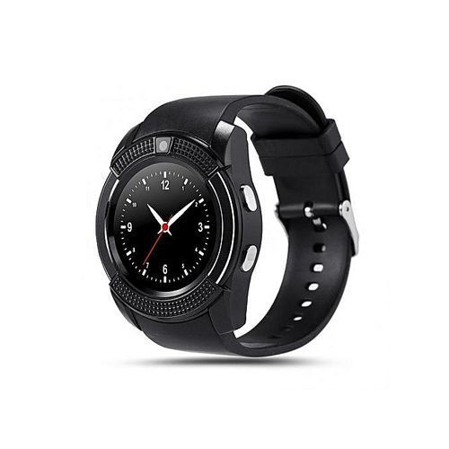 Round Screen SIM Card Smart Watch + Free Earphone Color May Vary - Black