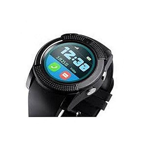 Round Screen SIM Card Smart Watch + Free Earphone Color May Vary - Black