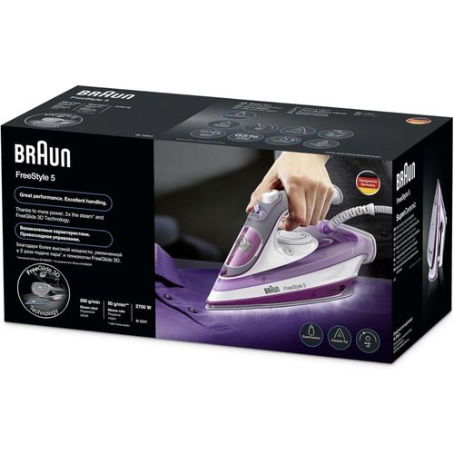 Braun Braun Braun FreeStyle 5 Steam Iron 2700W Freeglide 3D Technology SI5037VI- Violet.(1 YR WRTY)