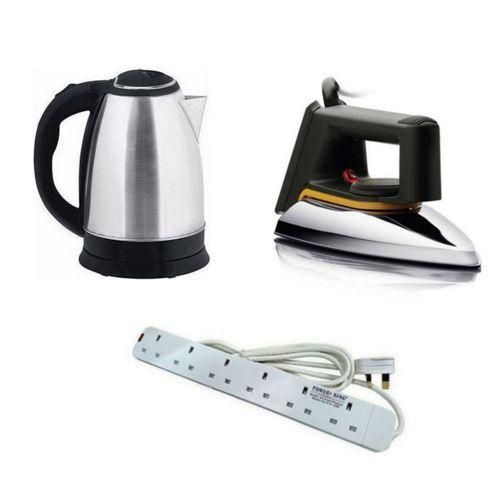 Bundle Of One  Flat Iron, Scarlet Kettle 2 Ltr & 6Way Extension Cable - Silver