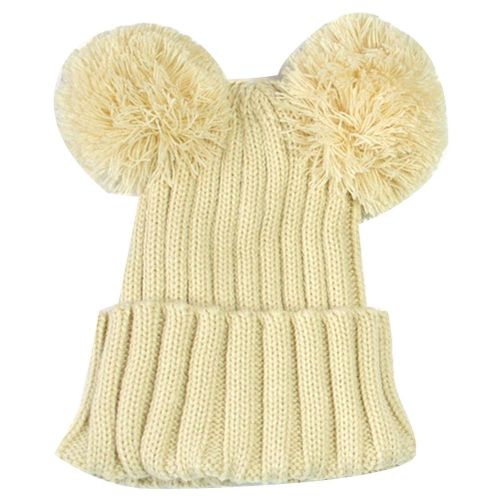 Baby Winter Hat Double Ball Ears Cute Wool Knitted Hat Solid Color Winter Warm Beanie Cap for Baby Boys Girls New,Beige NO5111