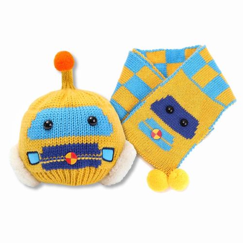 Winter Warm Baby Boys Girls Hat Scarf Set Cute Knitted Cotton Cartoon Hats for Toddlers New,Yellow NO5112