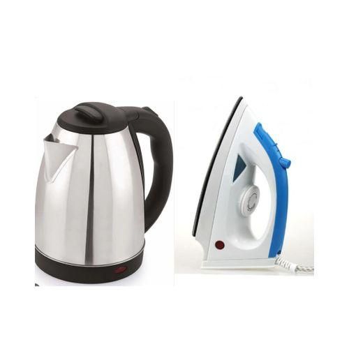 Steam Flat Iron & 2L Electric Kettle Percolator  - Silver, White