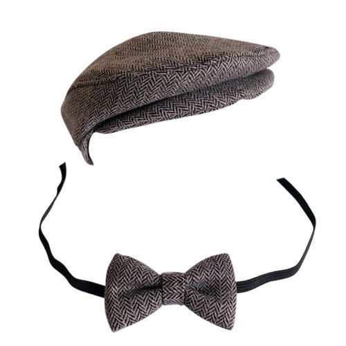 Kids Lovely Baby Tweed Boy Flat Cap Hat And Bow Tie Set Photo Props Hat Cap New,Dark Gray NO5111