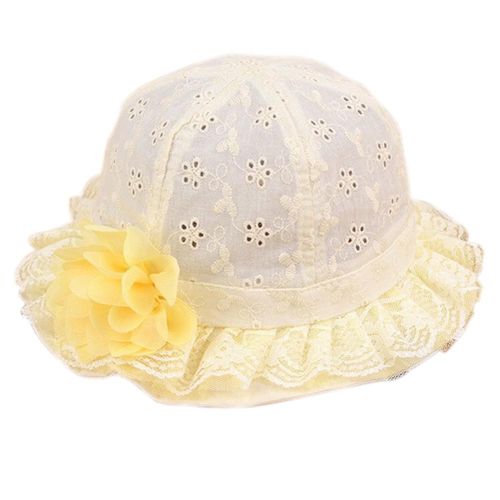 Cute Baby Girls Hollow Sun Cap Solid Lace Sunscreen Summer Beach Bucket Flower Hats New,Yellow NO5112