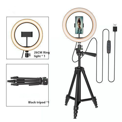 10 Inch LED Ring Light Photographic Selfie Ring Lighting With Stand - Black