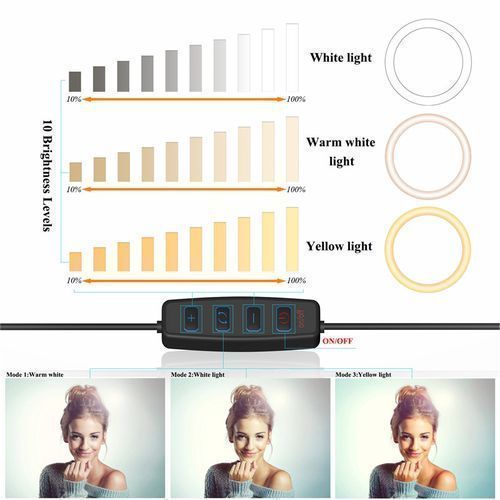 10 Inch LED Ring Light Photographic Selfie Ring Lighting With Stand - Black