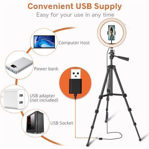 10 Inch LED Ring Light Photographic Selfie Ring Lighting With Stand - Black