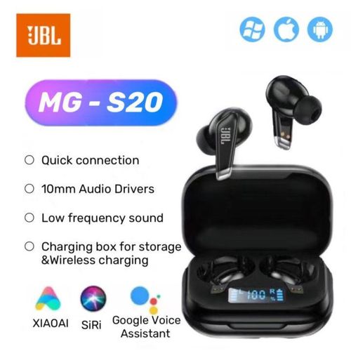 Jbl MG-S20 Earbuds Wireless Bluetooth Headsets with Mic Sports Earphones Earbuds with Waterproof Charging Box and Sweatproof in Black