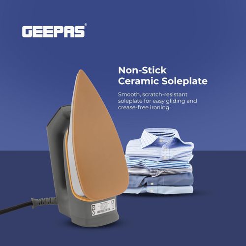 Geepas Dry Iron With Non-Stick Coating Plate - Silver