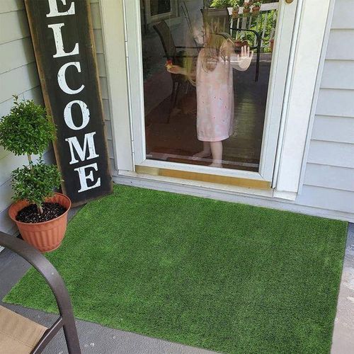 Fake Grass  And Leaves Turf Rug Carpet Green