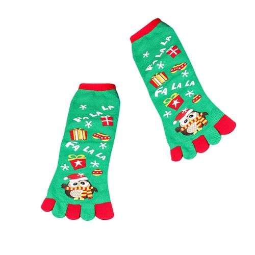 Christmas Cartoon Santa Snowman Print Multicolor Toe Socks Five Finger Cotton Funny Socks New,Owl NO5116