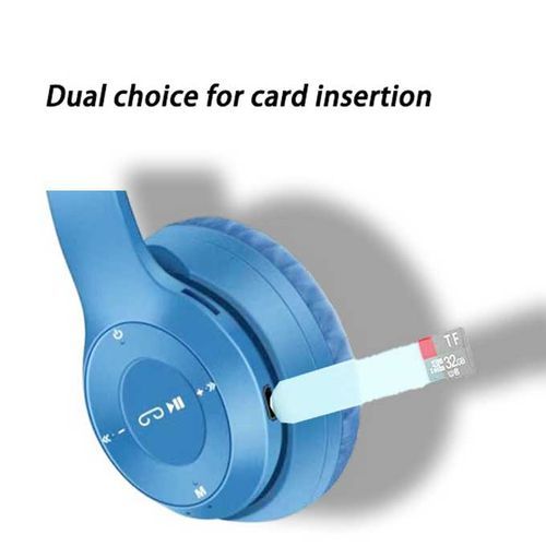 Cute Cat Ear Bluetooth 5.0 Wireless LED Earphones With Microphone Noise Cancelling Stereo Music Foldable Earphones In Blue