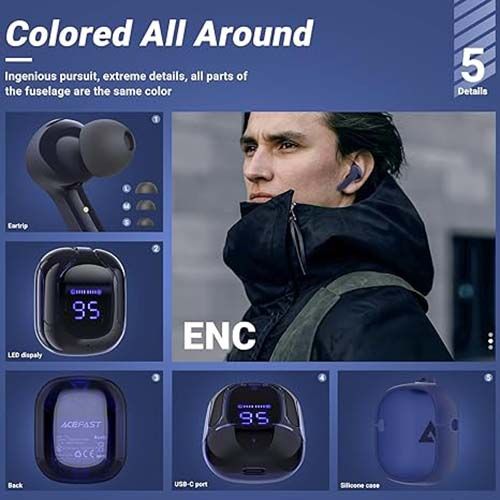 Digital Display 5.3 Bluetooth Headset Stereo Transparent Shell-Black
