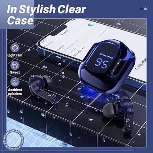 Digital Display 5.3 Bluetooth Headset Stereo Transparent Shell-Black