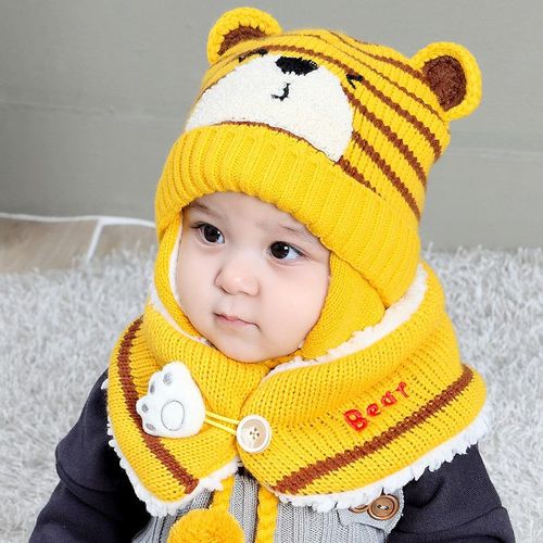 Baby Kid Winter Knitted Earmuffs Beanie Cap Scarf Set Children Cartoon Bear Hat New NO5273