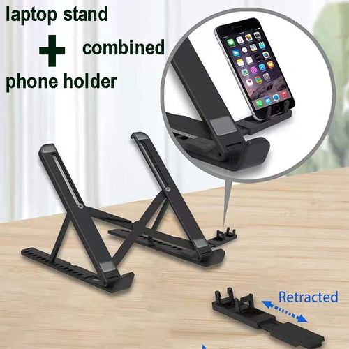 Foldable Portable Laptop Stand With Mobile Phone Stand 3 In 1 Black