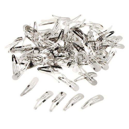 100pcs/lot Kids Silver Metal Snap Prong Hair Clip For Hair Bow DIY