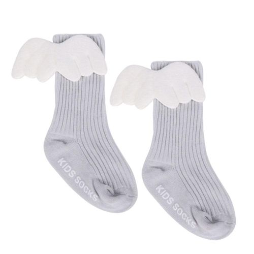 3D Wings Baby Socks Anti Slip High Socks Soft Breathable Floor Sock New,Gray NO5116
