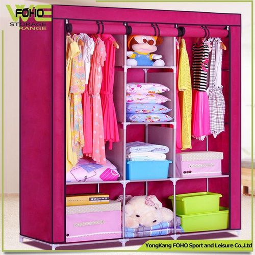Portable Wardrobe 3 Column Pink