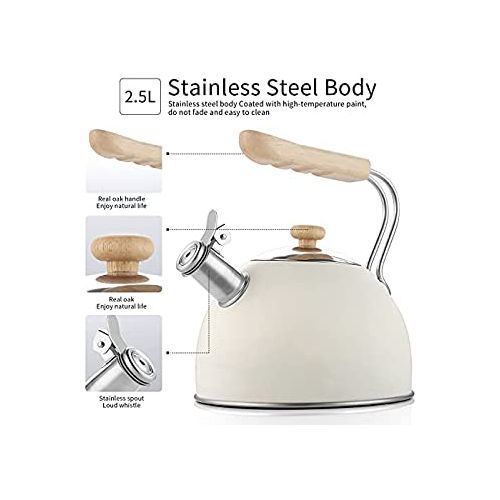 Kaisa Villa 2.5 Litre Stovetop Teapot Stainless Steel Whistling Tea Kettle- Multi-colours.