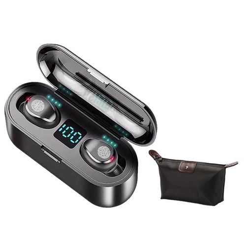 F9 Bluetooth Wireless Earphone With 2000mAh Battery-Black Zw