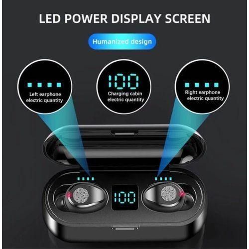 F9 Bluetooth Wireless Earphone With 2000mAh Battery-Black Zw