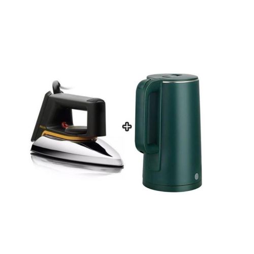 Dry Flat Iron & 2L Electric Kettle Percolator - Silver ,Green