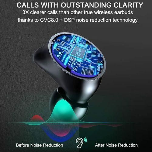 Wireless Headset Bluetooth Earphone Touch Control  - Black