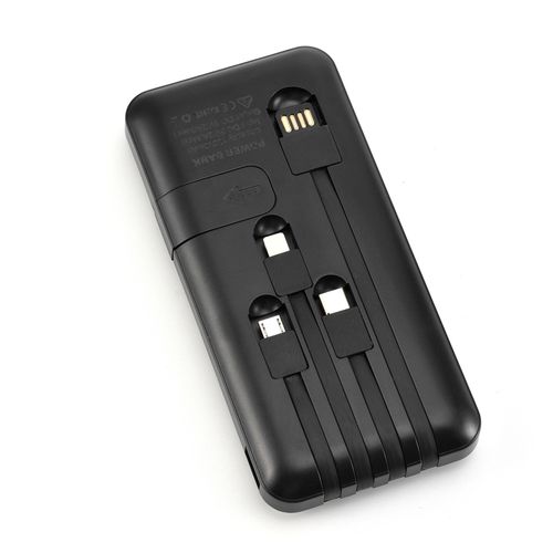 10000mAh Power Bank With 4 Different Charging Cables - Black