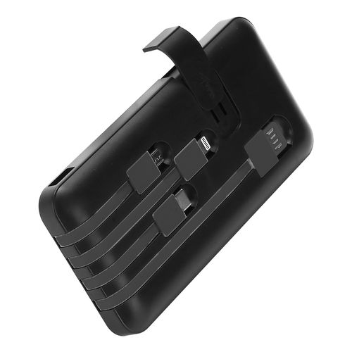 10000mAh Power Bank With 4 Different Charging Cables - Black
