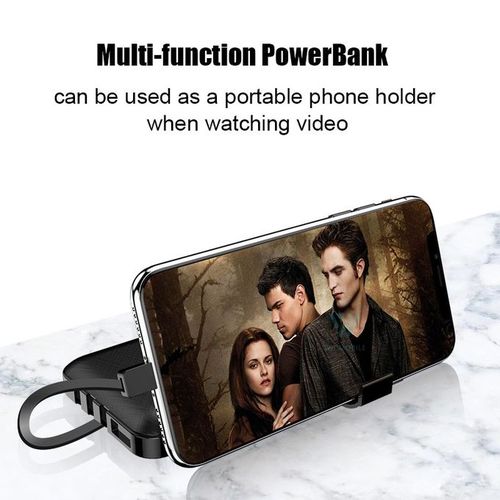 10000mAh Power Bank With 4 Different Charging Cables - Black