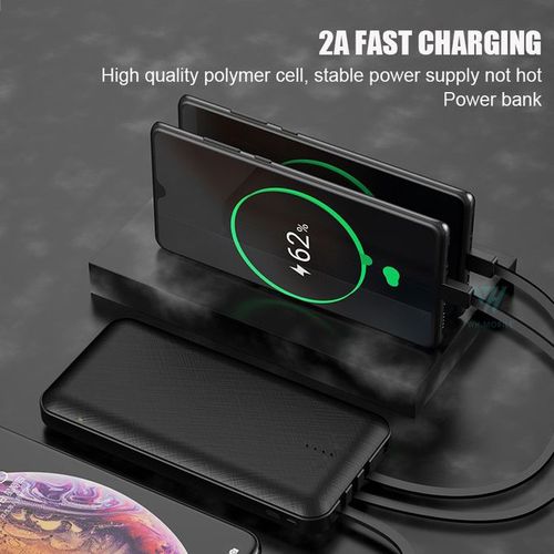 10000mAh Power Bank With 4 Different Charging Cables - Black
