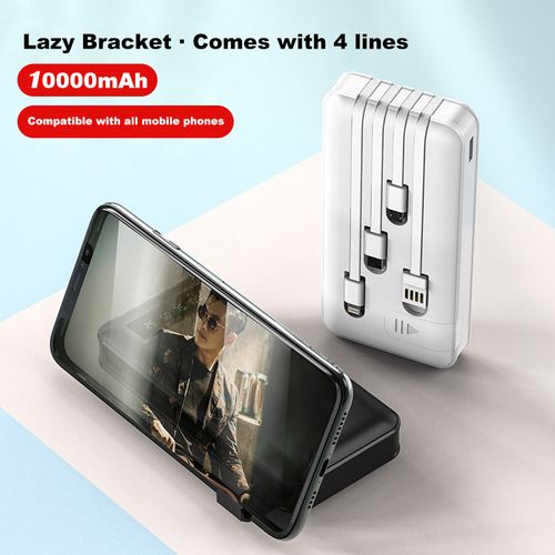 10000mAh Power Bank With 4 Different Charging Cables - Black