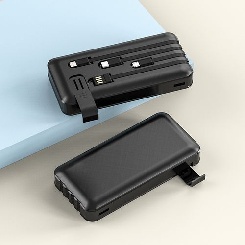 10000mAh Power Bank With 4 Different Charging Cables - Black