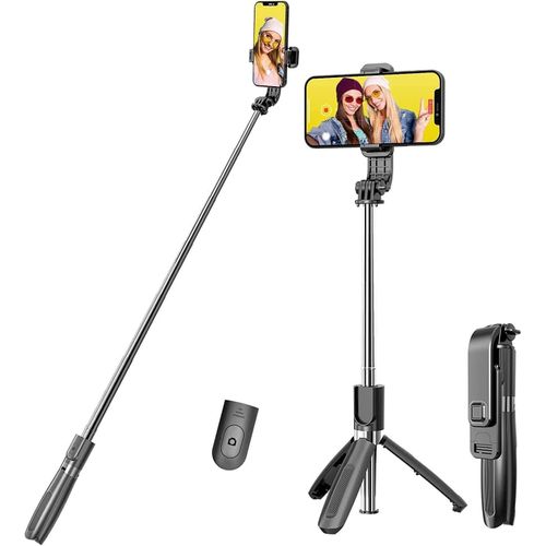 Selfie Stick with  Handheld Tripod with Detachable Wireless Remote and Mini Tripod Stand Portable Selfie Stick P60 Plus-Black