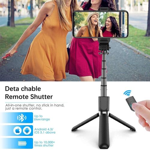 Selfie Stick with  Handheld Tripod with Detachable Wireless Remote and Mini Tripod Stand Portable Selfie Stick P60 Plus-Black