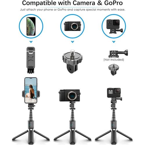 Selfie Stick with  Handheld Tripod with Detachable Wireless Remote and Mini Tripod Stand Portable Selfie Stick P60 Plus-Black