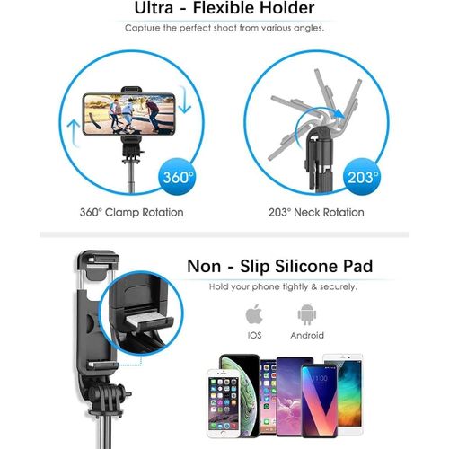 Selfie Stick with  Handheld Tripod with Detachable Wireless Remote and Mini Tripod Stand Portable Selfie Stick P60 Plus-Black