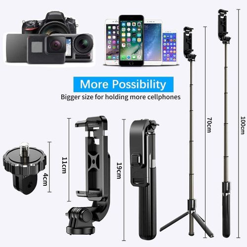 Selfie Stick with  Handheld Tripod with Detachable Wireless Remote and Mini Tripod Stand Portable Selfie Stick P60 Plus-Black