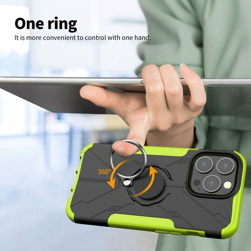 Phone Case Armor Bear Shockproof PC + TPU Protective With Ring Holder For IPhone 13-Green