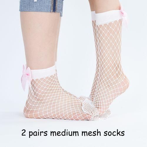 Fishnet Mesh 2Pair Girls Ankle Bow Women Socks Kids Baby