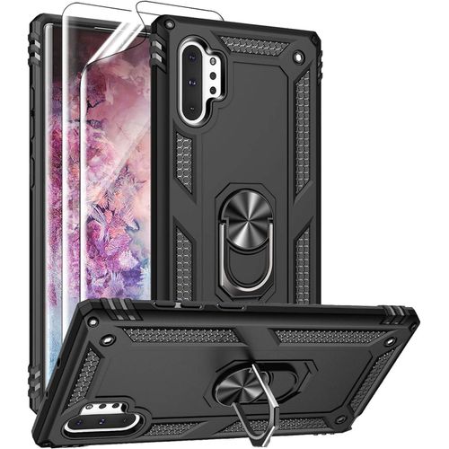 Samsung Galaxy Note 10, Note 10 Plus, Note 20, Note 20 Plus Ultra Military-Grade Case With Metal Ring Holder Stand - Black